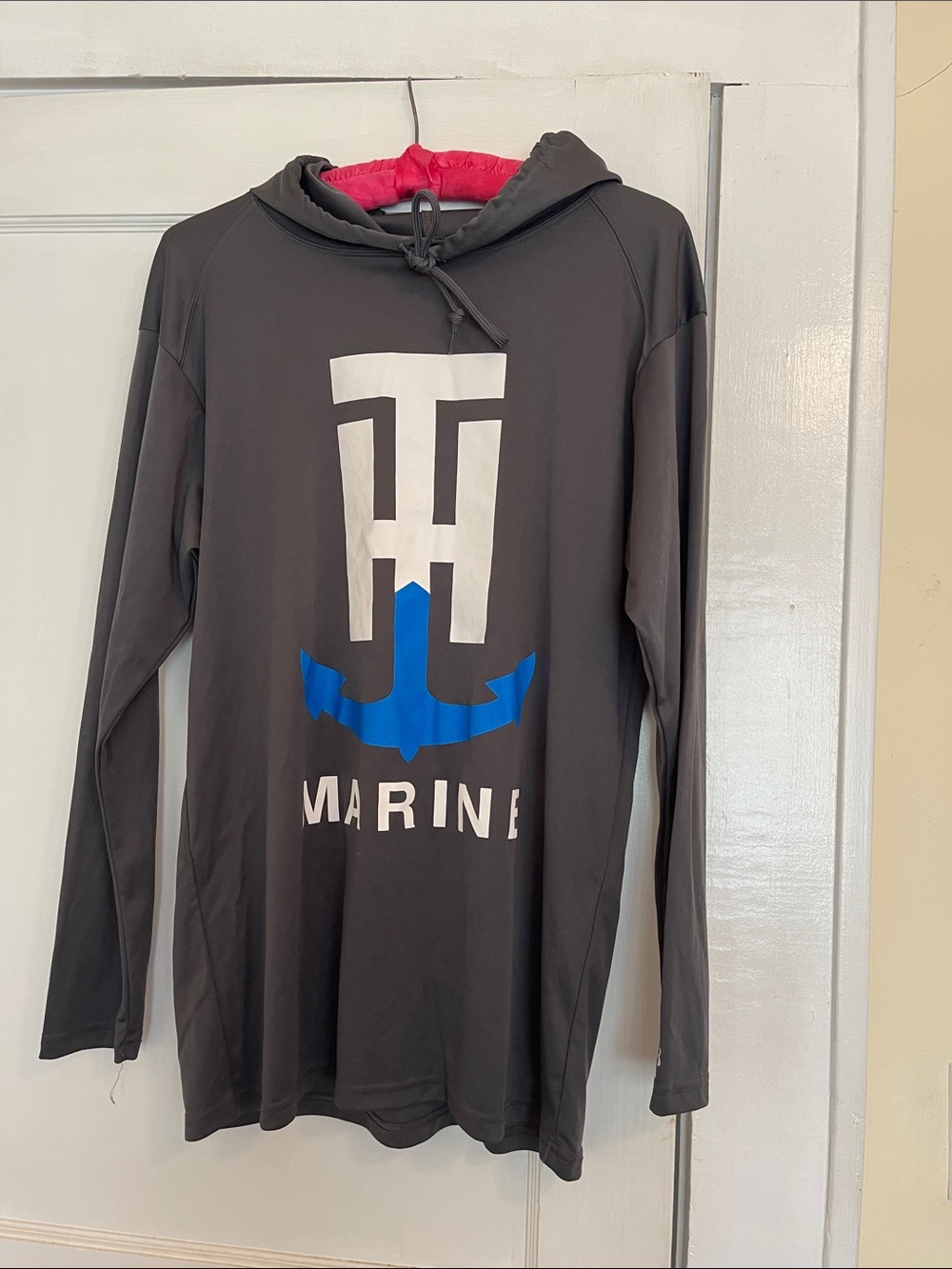 Marine Logo Charcoal Hooded Men's Long-Sleeve Shirt